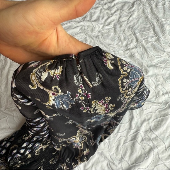 Rebecca Taylor Black Blue Floral Paisley Ruffle Jumpsuit Pockets - Picture 11 of 11